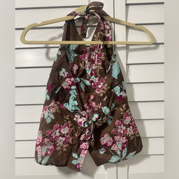 Old Navy Floral Halter Blouse - Brown and Pink - Picture 2 of 4